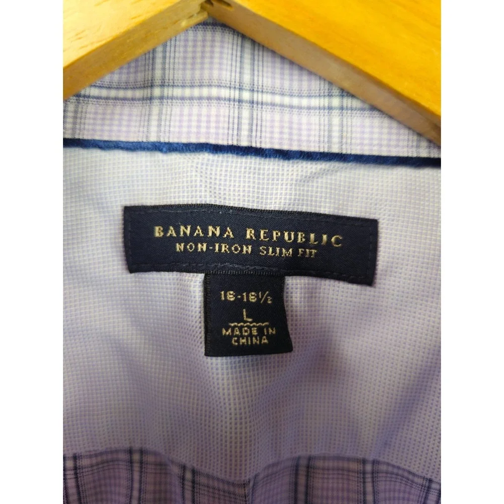 Banana Republic Slim Fit Cotton Purple Gray Gingham Plaid Shirt Mens Large
